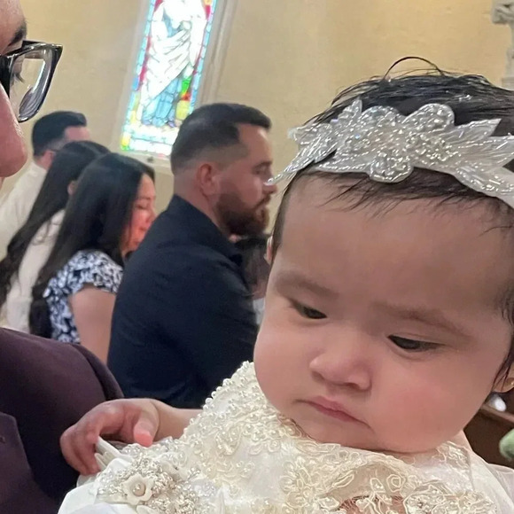 Floral rhinestones design christening/especial occasions Babygirl headband - Picture 2 of 12